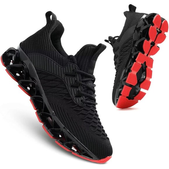 Women Black Red Slip-On Walking Running Shoes Blade Sneakers Non-Slip Comfort - Picture 7 of 8